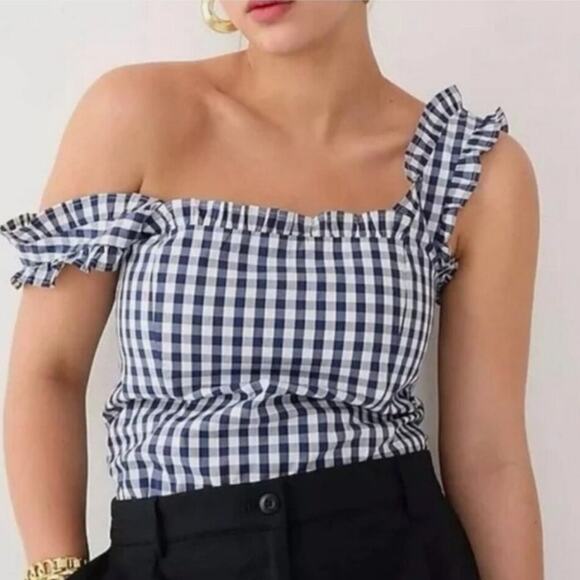 J. Crew Tops - J crew blue gingham ruffled cotton poplin tank top
